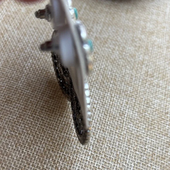 ICON Silver-Tone Filigree Drop Earrings with Turquoise Accents - Picture 4 of 5